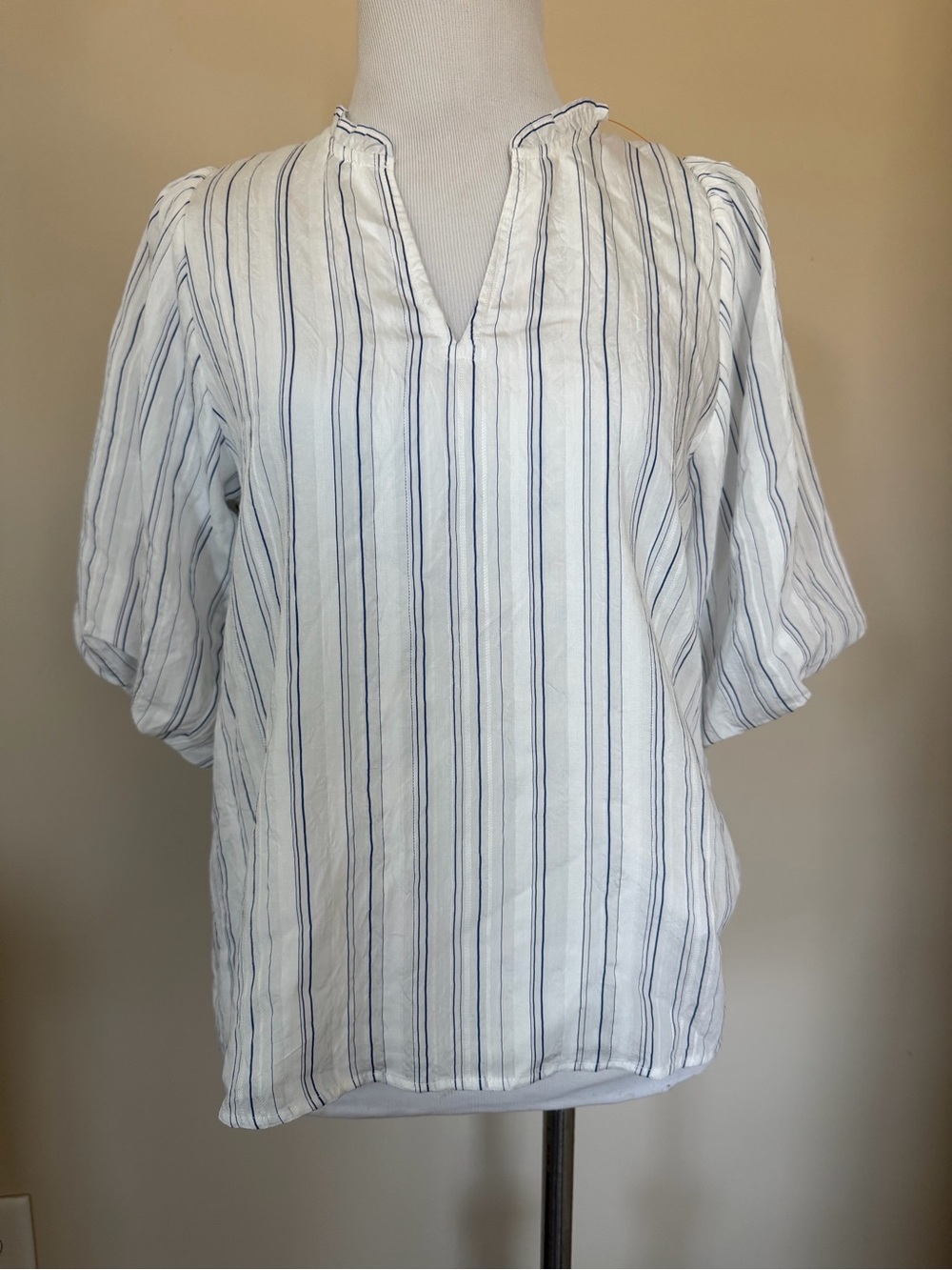 New-Ann Taylor pinstripe puff shoulder pullover blouse top-XS